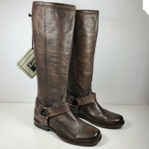 Frye Women boots Tall knee Riding gray Leather Phi